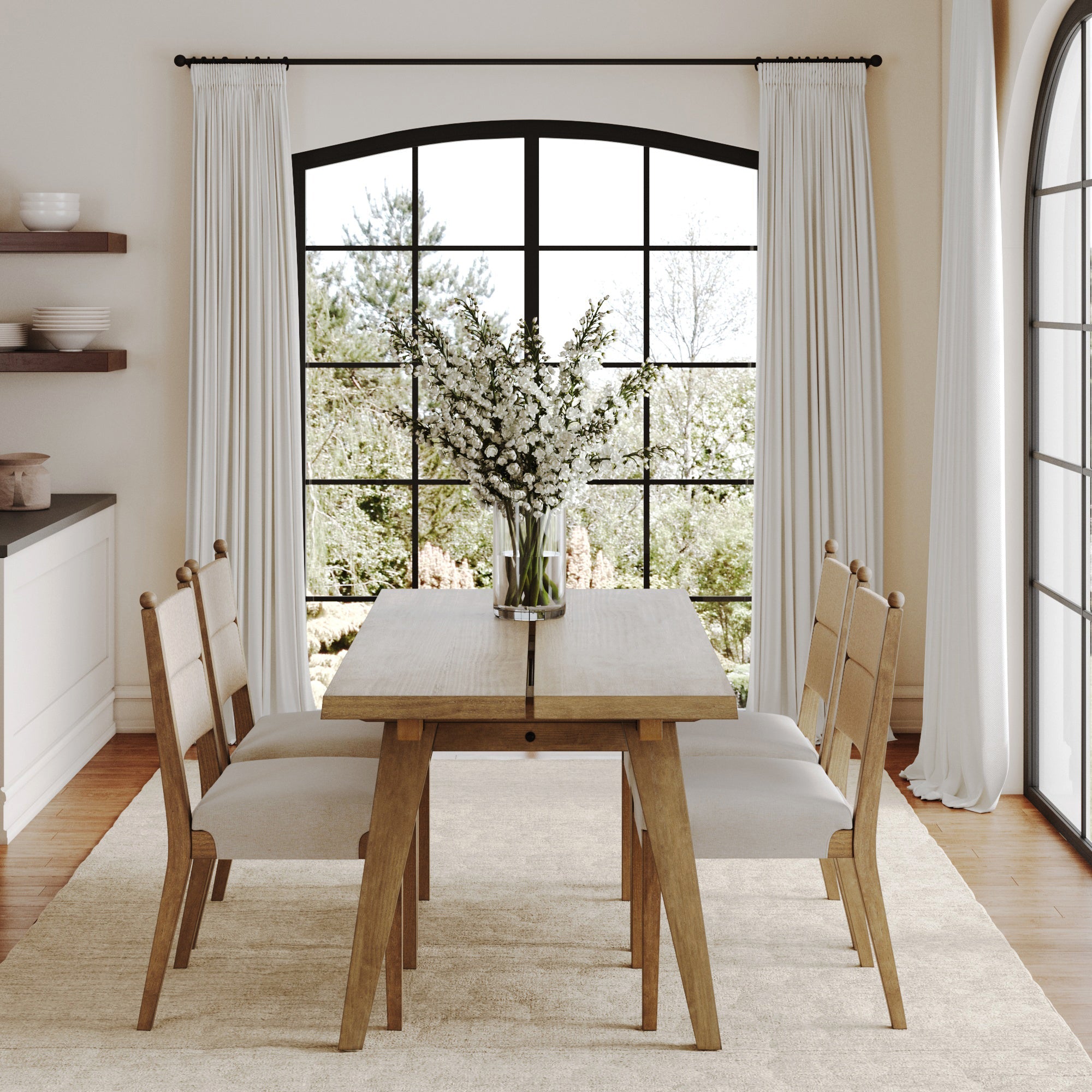 Boho Seagrass Dining Table Set (4 Chairs)