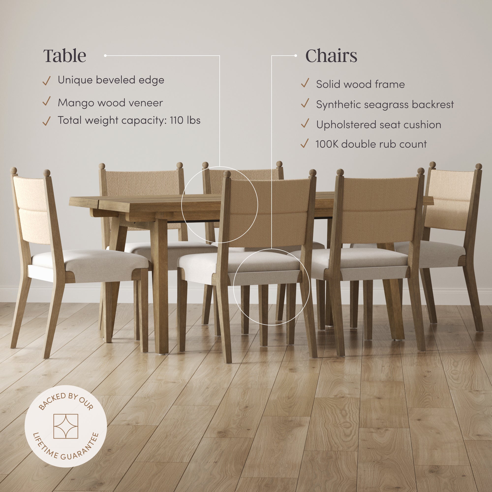 Boho Seagrass Dining Table Set (6 Chairs)