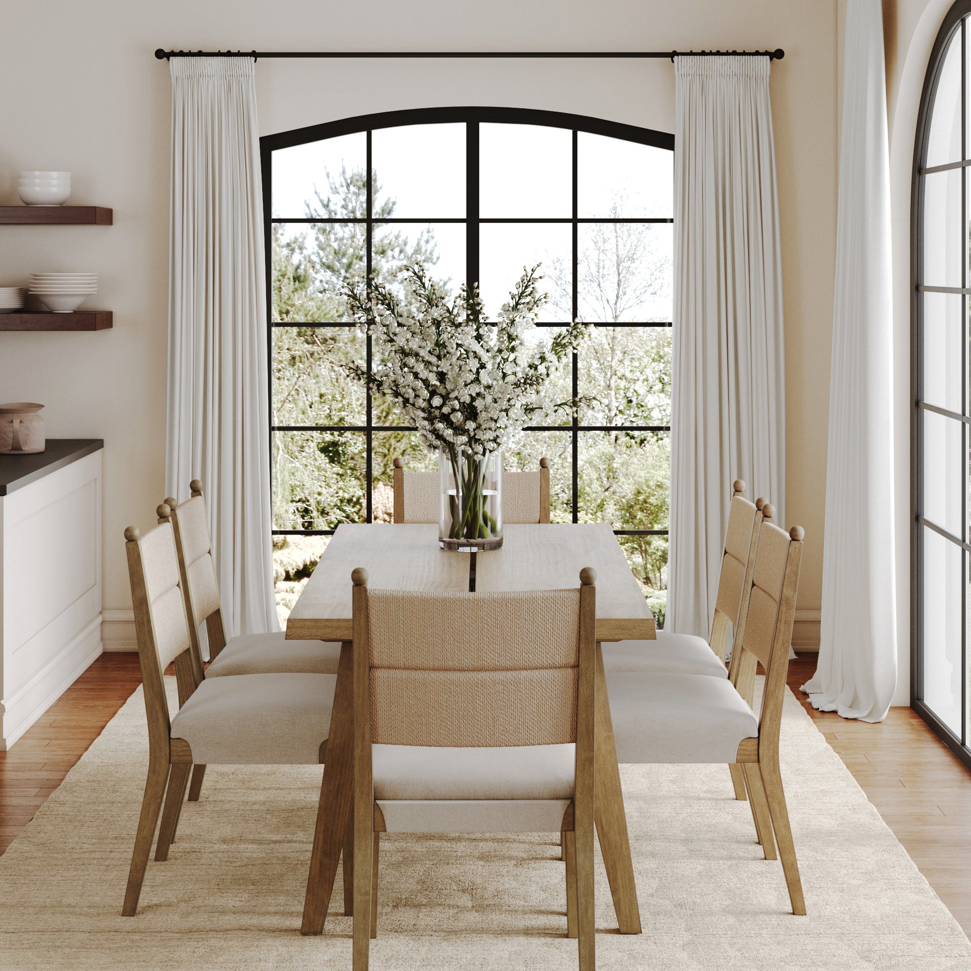Boho Seagrass Dining Table Set (6 Chairs)