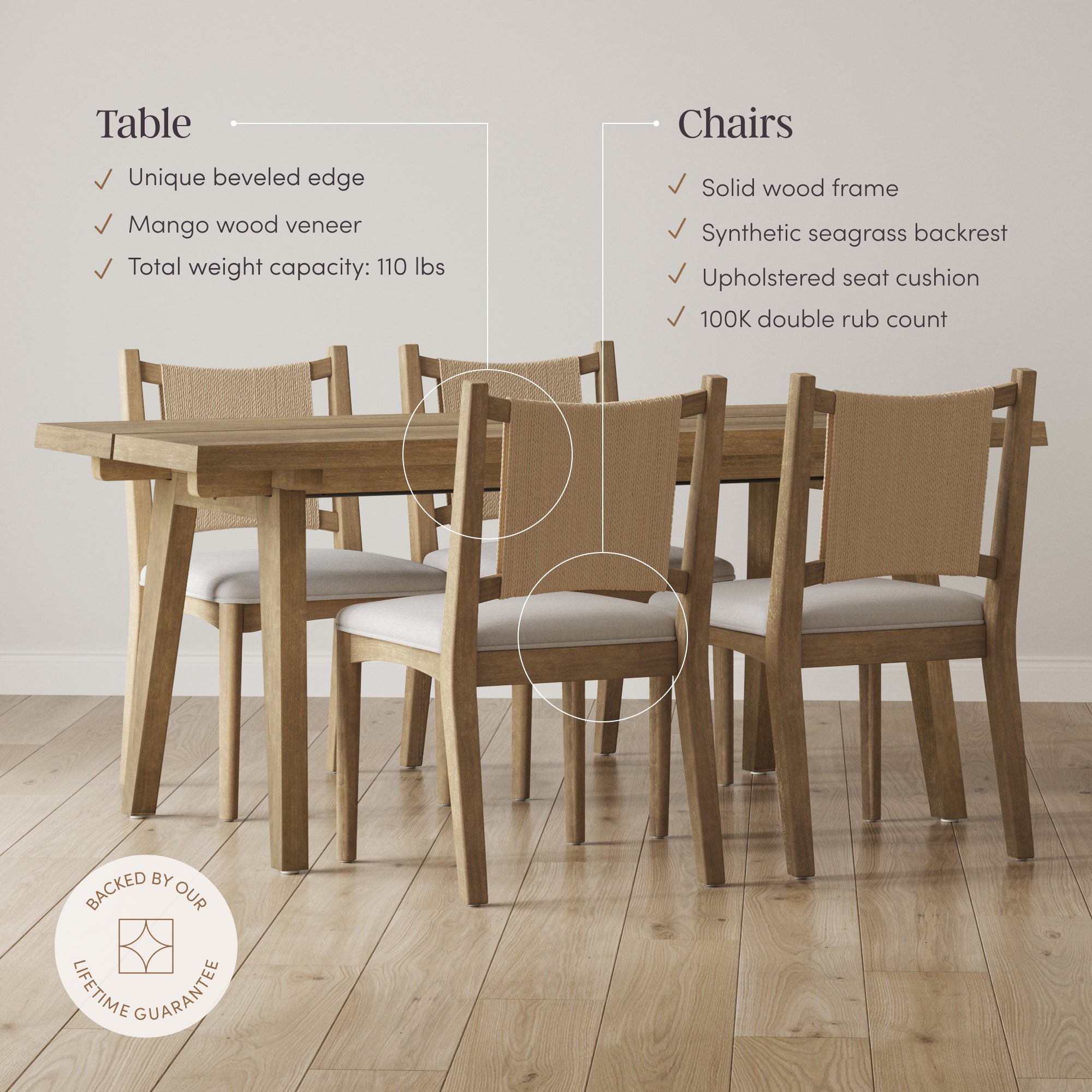 Bohemian Wooden Dining Table Set (4 Chairs)
