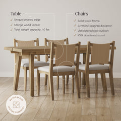 Bohemian Wooden Dining Table Set (4 Chairs)