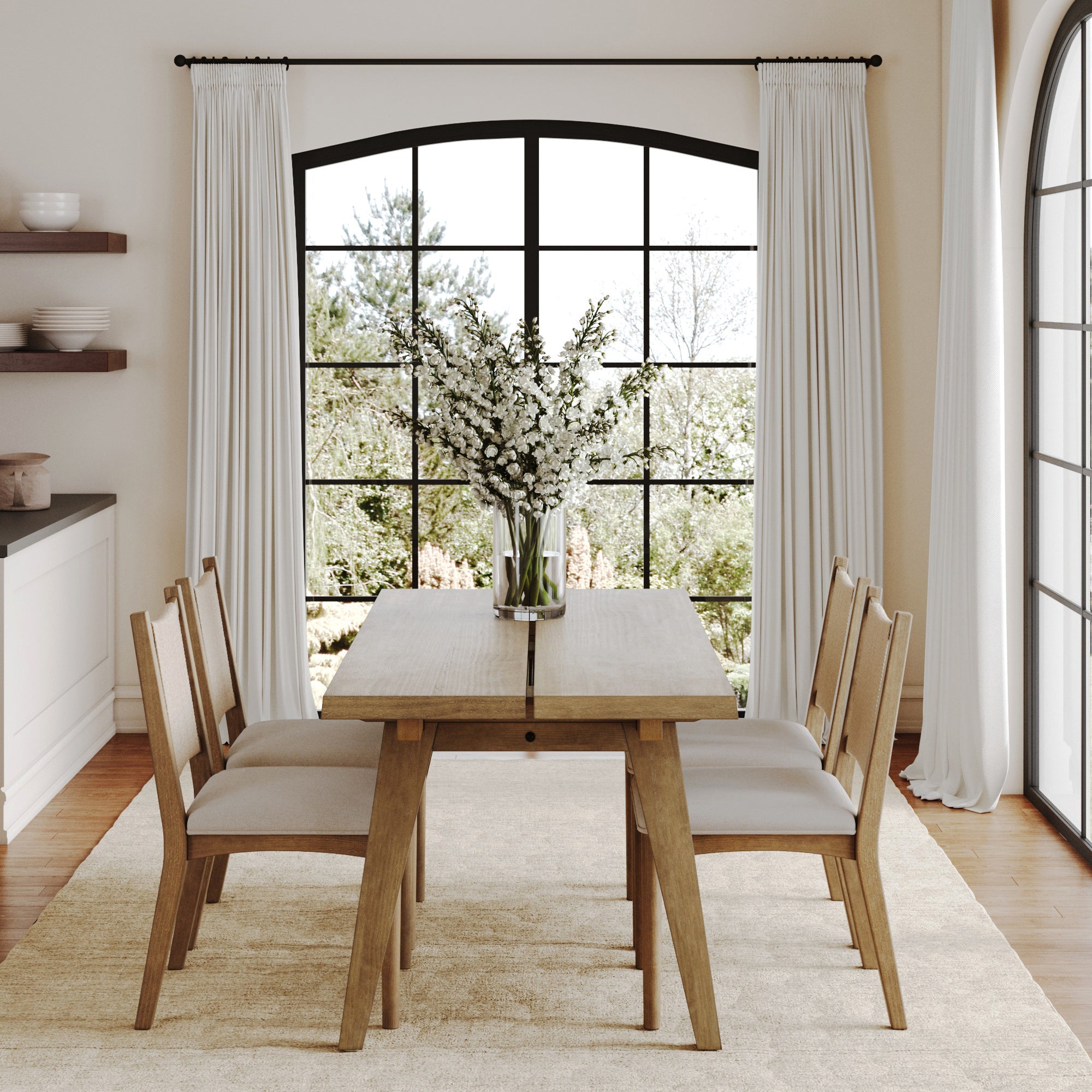 Bohemian Wooden Dining Table Set (4 Chairs)