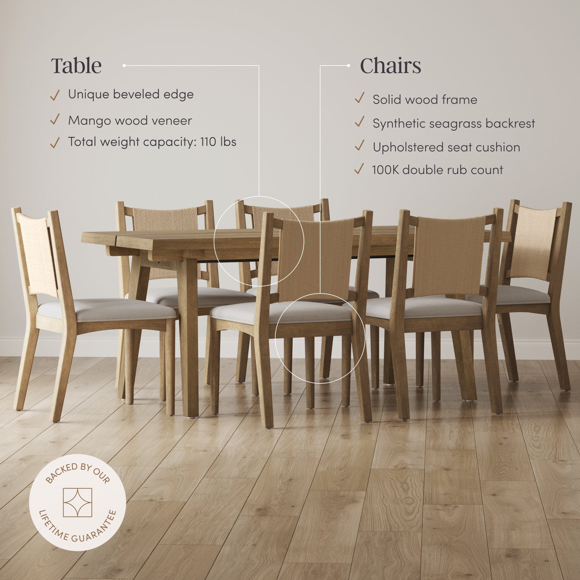 Bohemian Wooden Dining Table Set (6 Chairs)