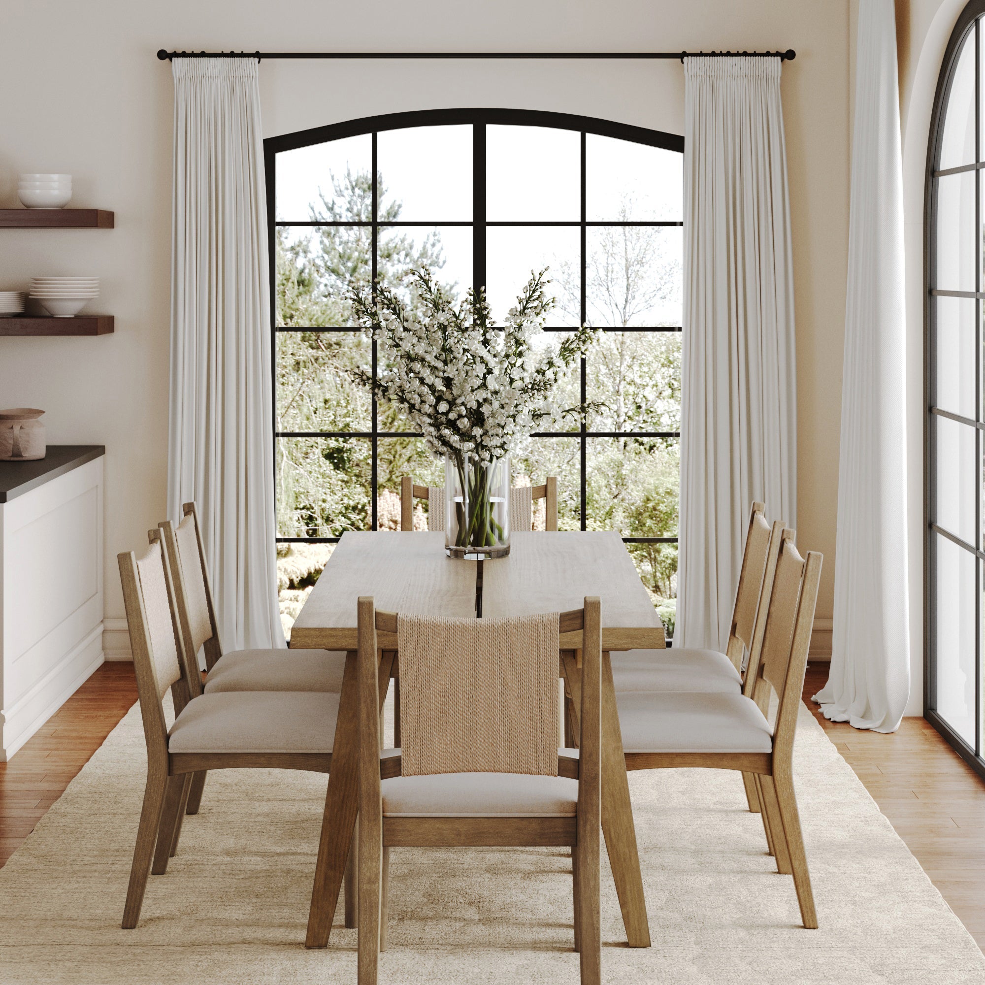 Bohemian Wooden Dining Table Set (6 Chairs)