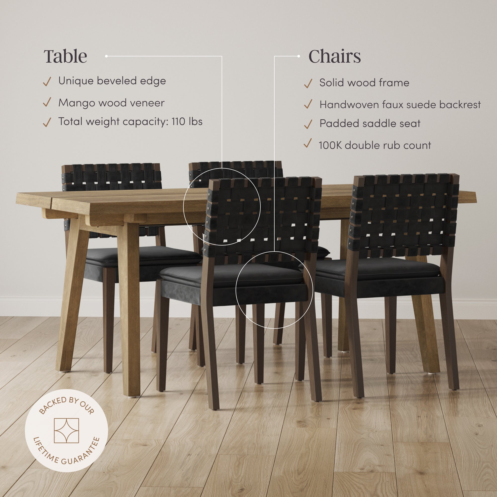 Mid Century Faux Suede 4 Chairs Dining Set Black