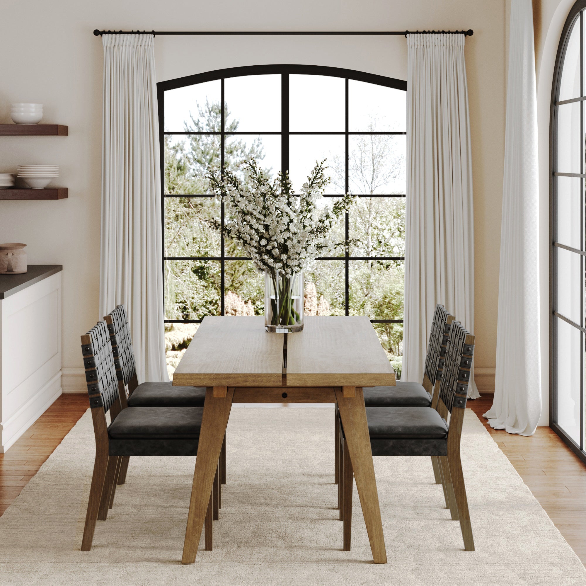 Mid Century Faux Suede 4 Chairs Dining Set Black