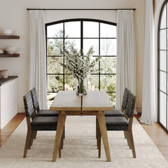 Mid Century Faux Suede 4 Chairs Dining Set Black
