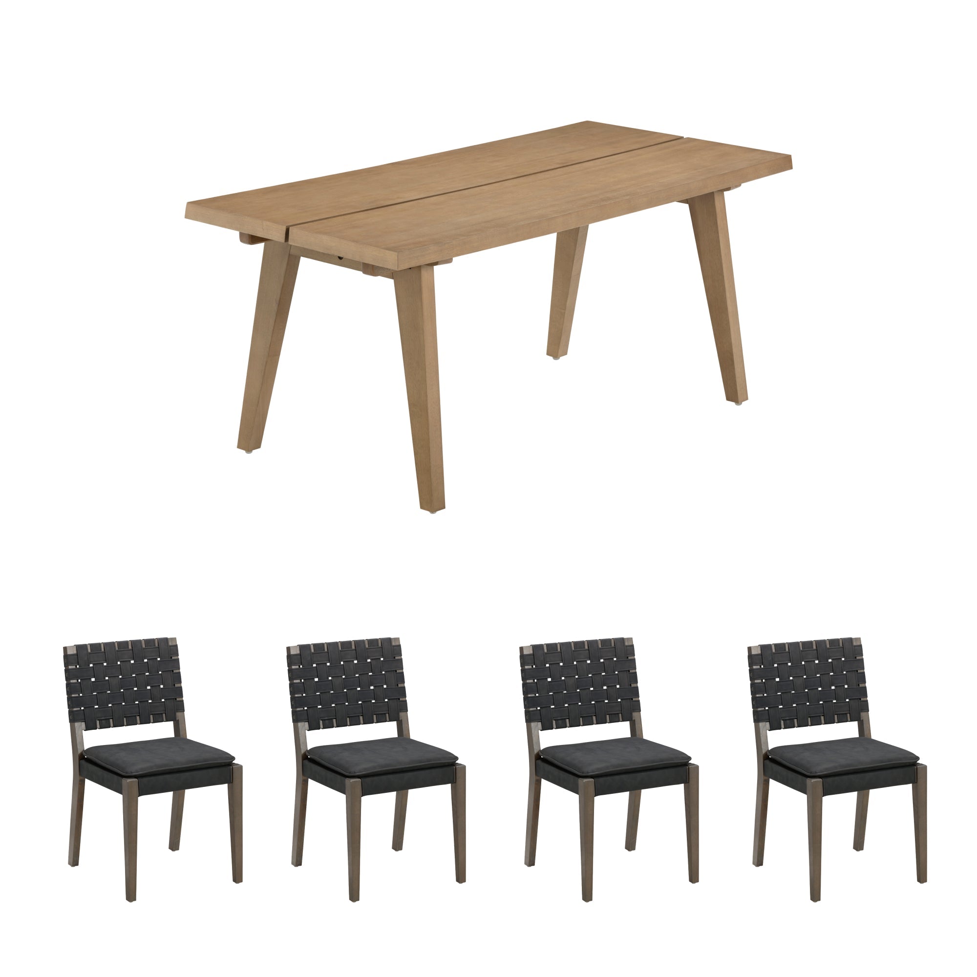 Mid Century Faux Suede 4 Chairs Dining Set Black