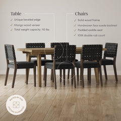 Mid Century Faux Suede 6 Chairs Dining Set Black