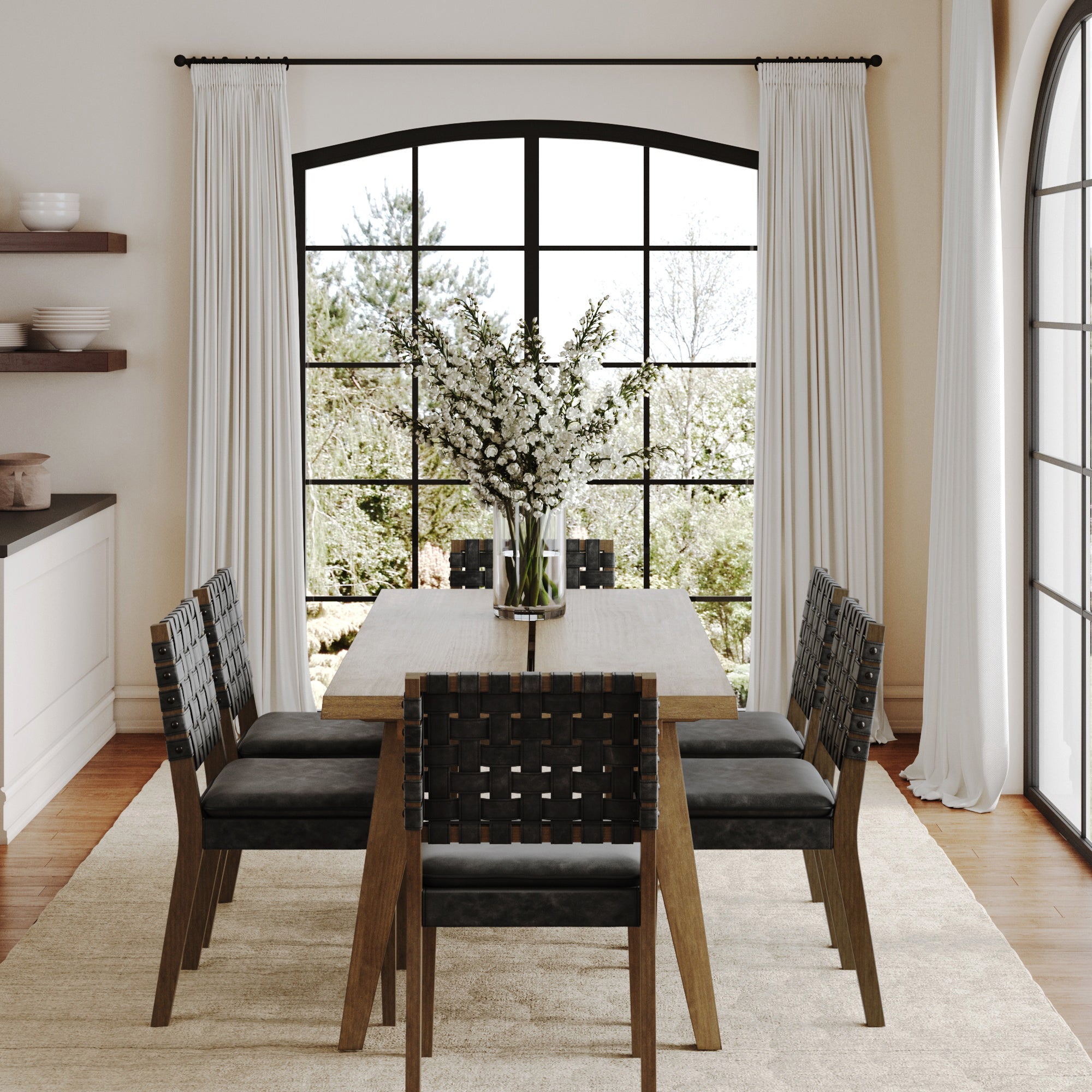 Mid Century Faux Suede 6 Chairs Dining Set Black