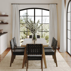 Mid Century Faux Suede 6 Chairs Dining Set Black