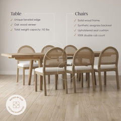 Extendable Boho Rattan Dining Table Set (6 Chairs)