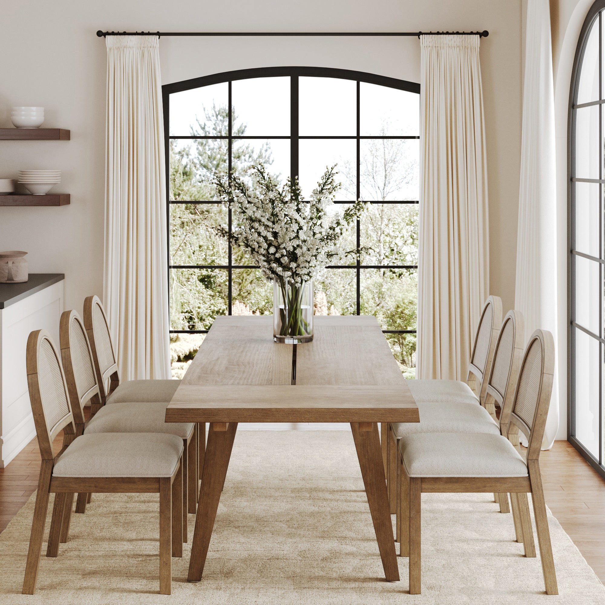 Extendable Boho Rattan Dining Table Set (6 Chairs)