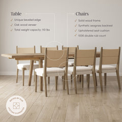 Extendable Bohemian Seagrass Dining Table Set (6 Chairs)