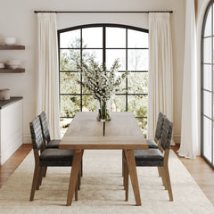 Extendable Woven Faux Leather Dining Set Black (4 Chairs)