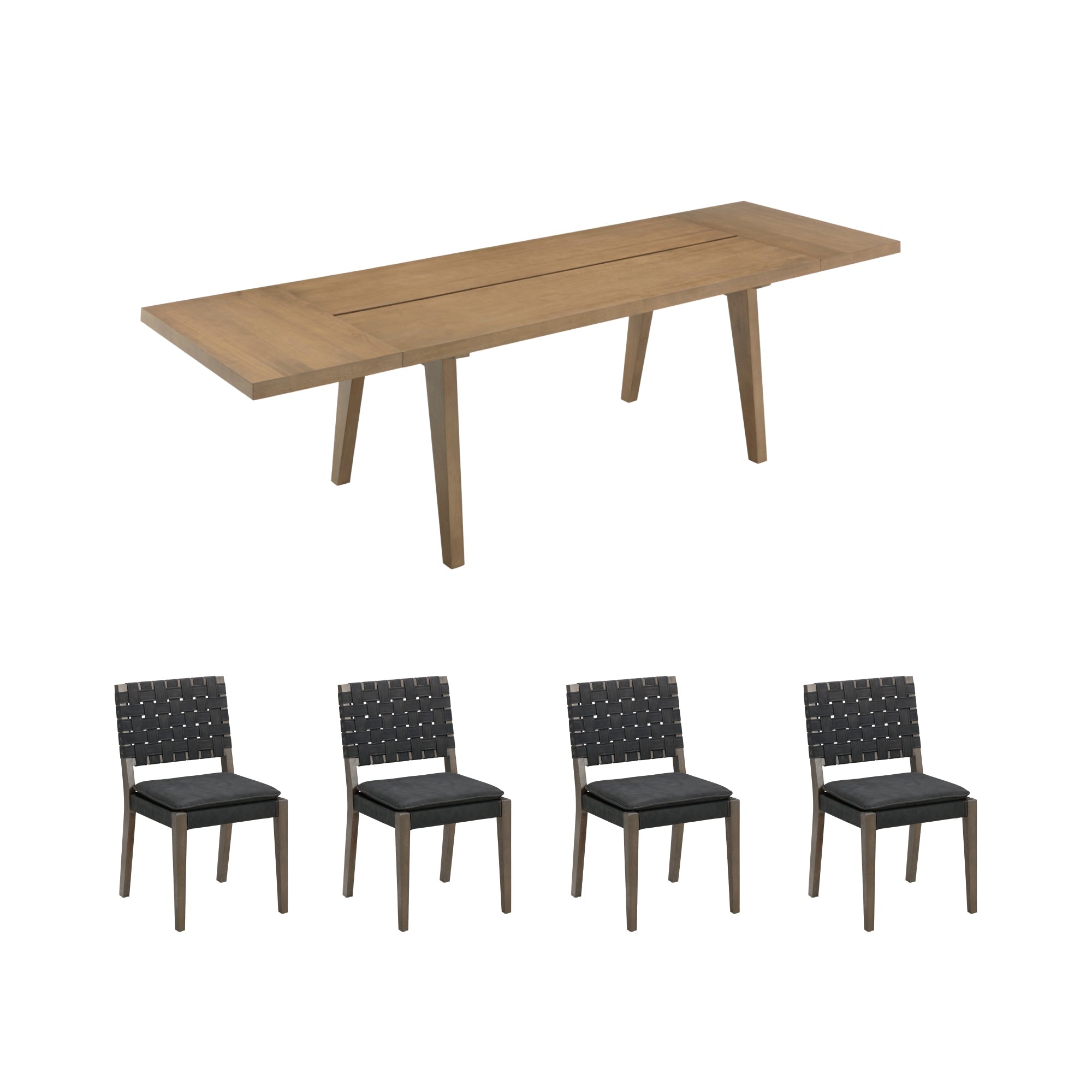 Extendable Woven Faux Leather Dining Set Black (4 Chairs)