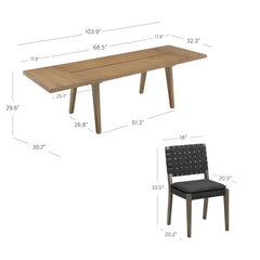 Extendable Woven Faux Leather Dining Set Black (8 Chairs)