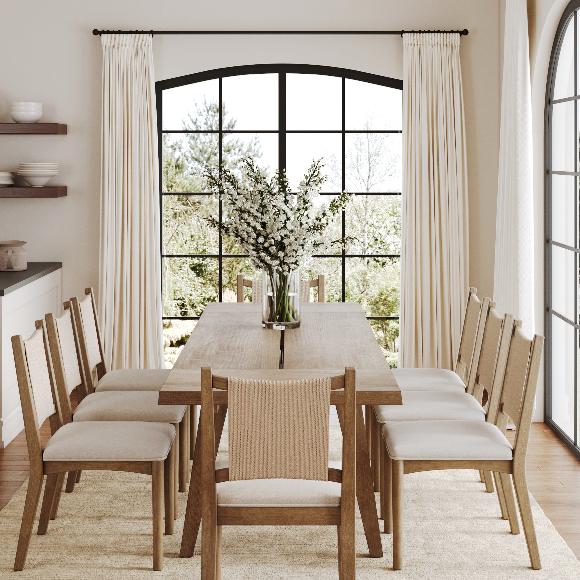 Bohemian Wooden Dining Table Set (8 Chairs)