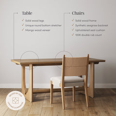 Mid-Century Seagrass Dining Table Set (4 Chairs)