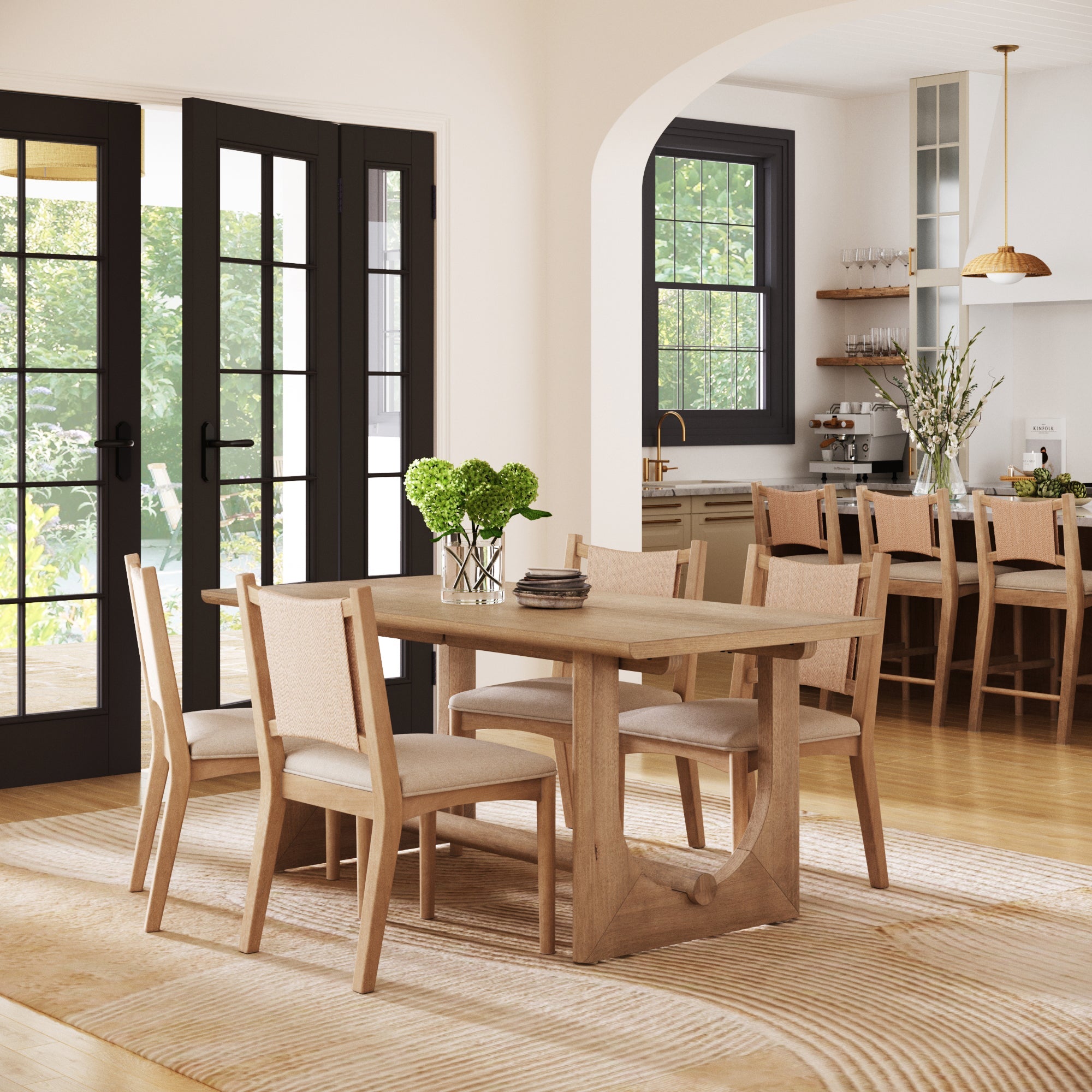 Mid-Century Flax Dining Table Set (4 Chairs)