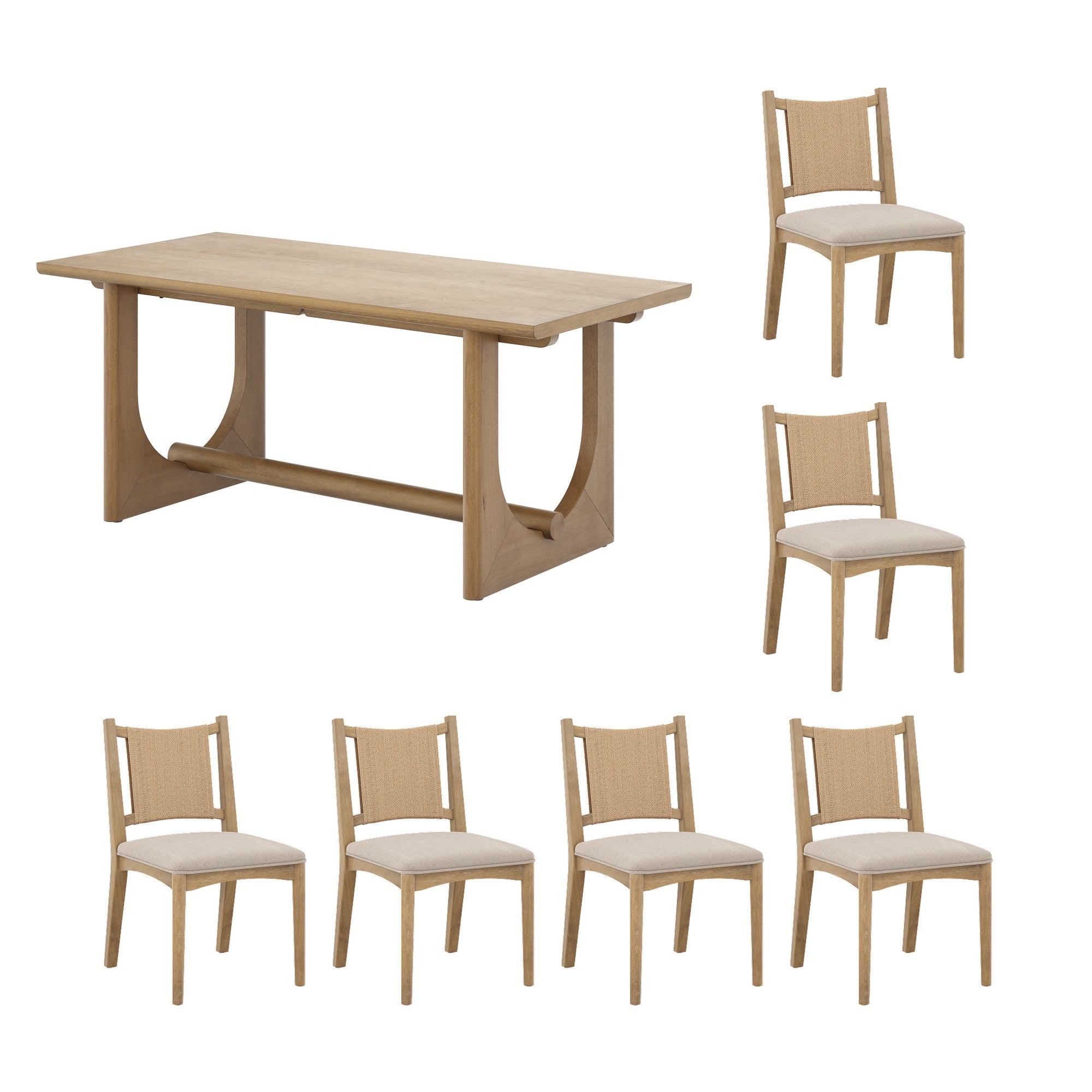 Mid-Century Flax Dining Table Set (6 Chairs)