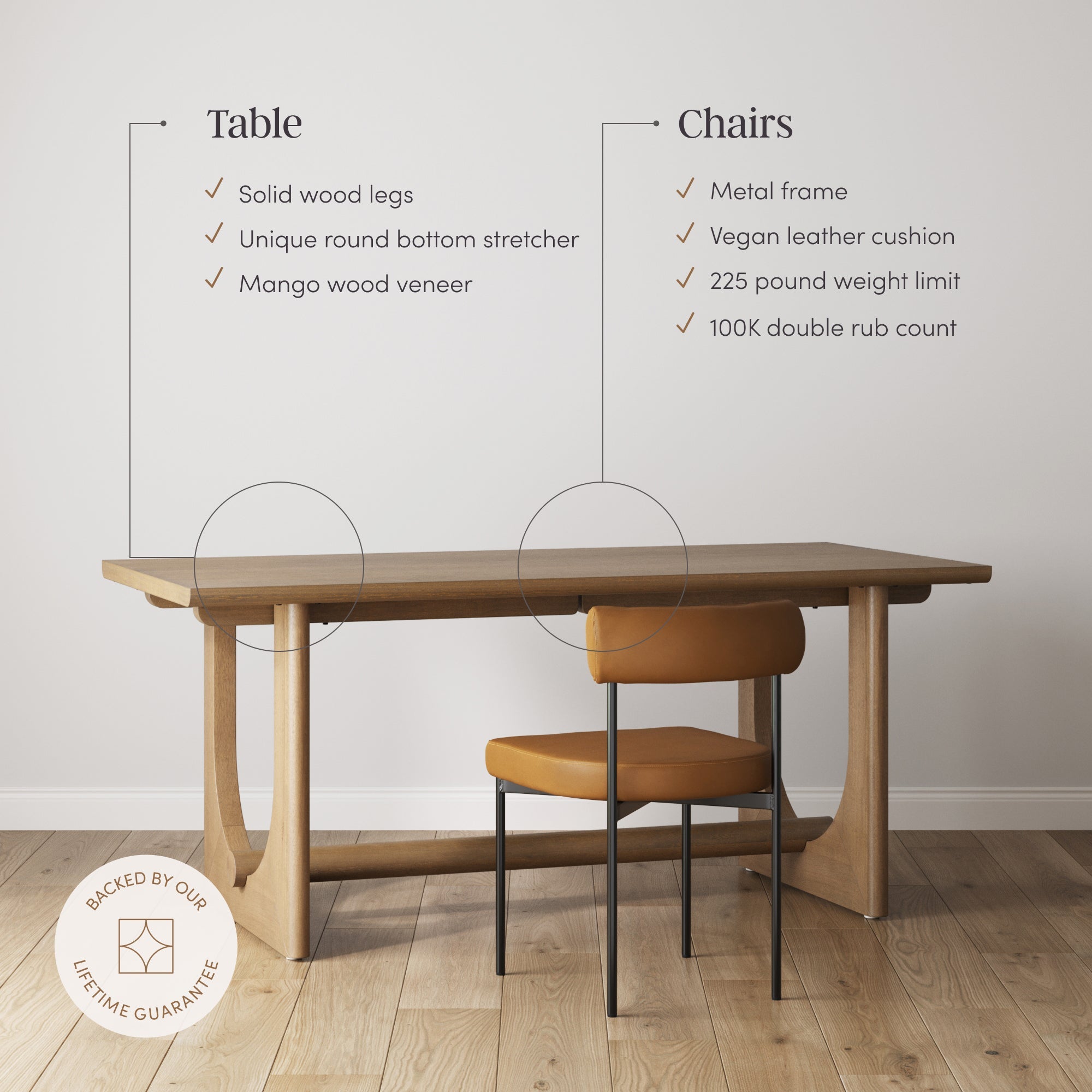 Mid-Century Faux Leather Dining Room Set for 4 (4 Chairs)