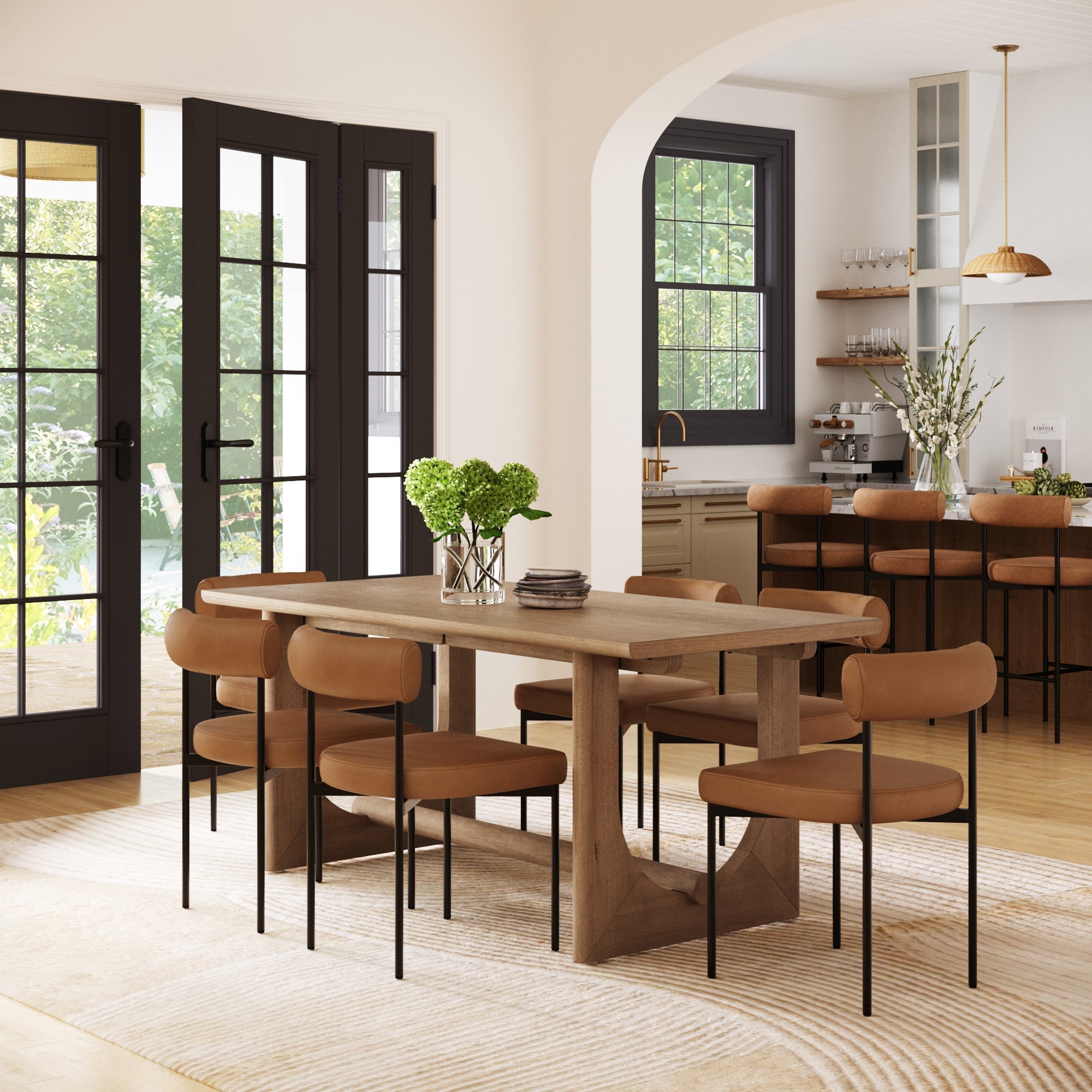 Mid-Century Faux Leather Dining Room Set (6 Chairs)