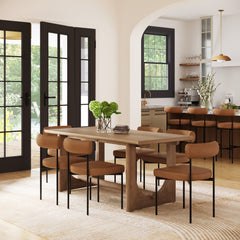 Mid-Century Faux Leather Dining Room Set (6 Chairs)