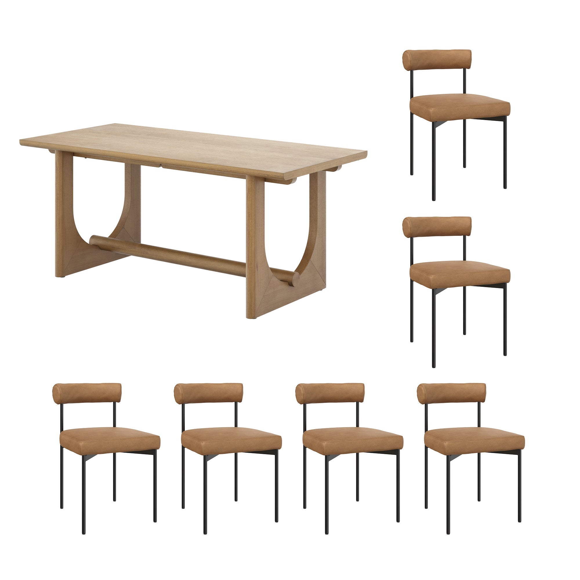 Mid-Century Faux Leather Dining Room Set (6 Chairs)