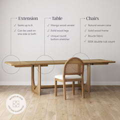 Extendable Mid-Century Rattan Dining Table Set (6 Chairs)