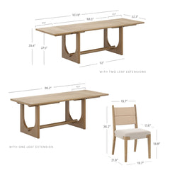 Extendable Mid-Century Seagrass Dining Table Set (4 Chairs)
