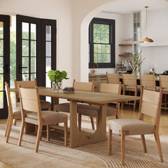 Extendable Mid-Century Seagrass Dining Table Set (6 Chairs)