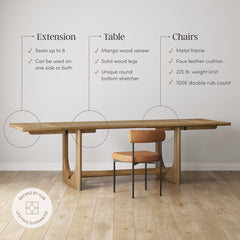 Extendable Mid-Century Faux Leather Dining Table Set (4 Chairs)