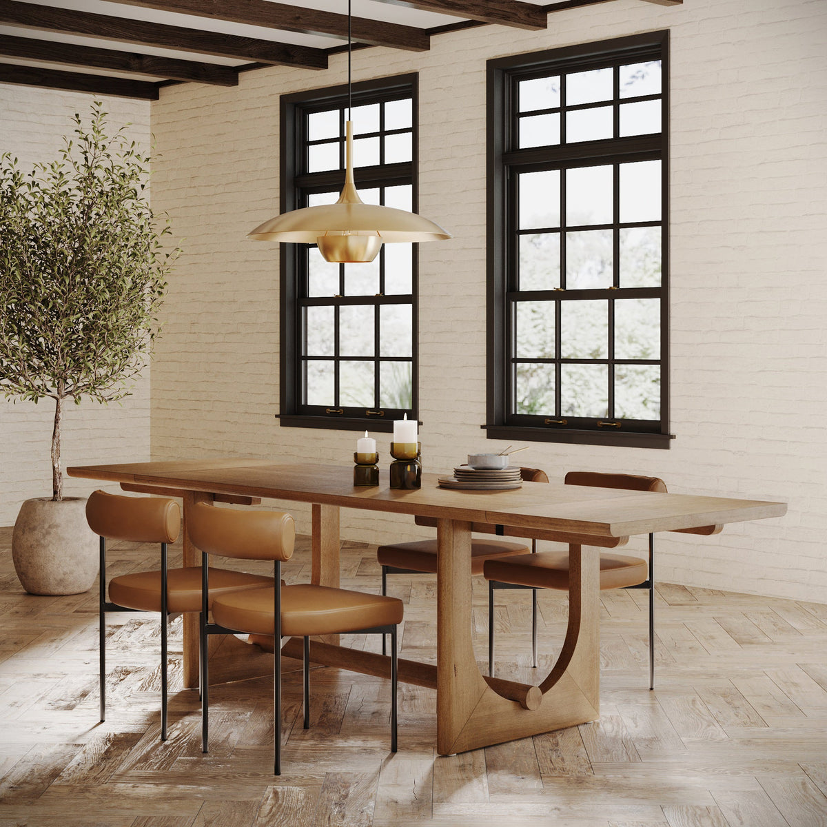 Extendable Mid-Century Faux Leather Dining Table Set (4 Chairs)