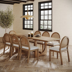 Extendable Mid-Century Rattan Dining Table Set (8 Chairs)