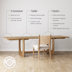 Extendable Mid-Century Seagrass Dining Table Set (8 Chairs)