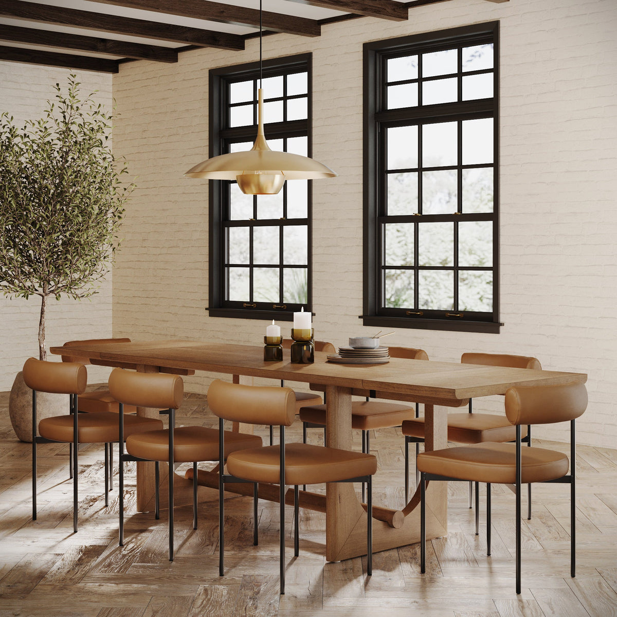 Extendable Faux Leather Dining Table Set (8 Chairs)