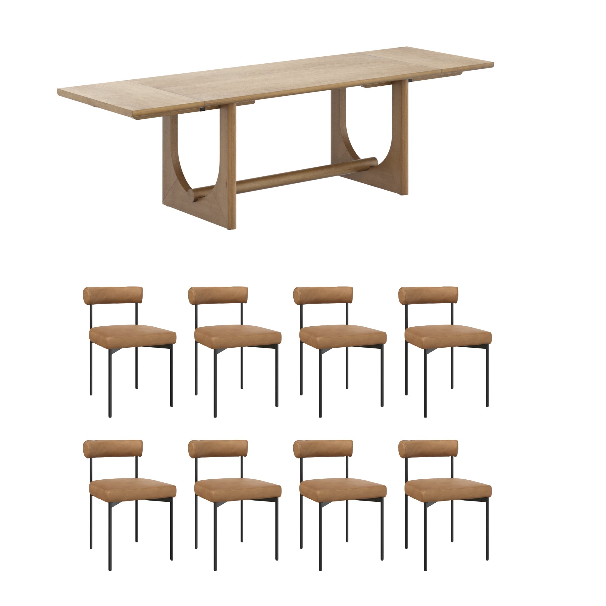 Extendable Faux Leather Dining Table Set (8 Chairs)