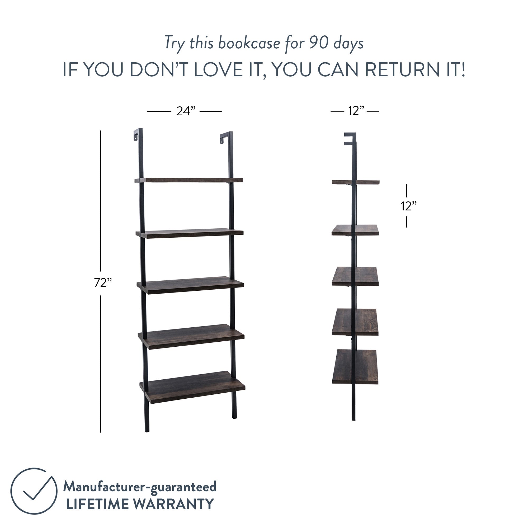 5-Shelf Ladder Bookshelf Nutmeg Matte Black
