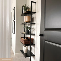 5-Shelf Ladder Bookshelf Black (Set of 3)