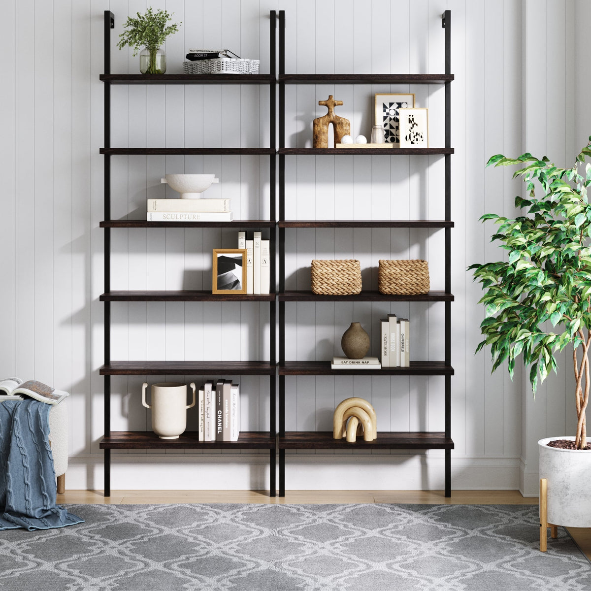 6-Shelf Bookcase Nutmeg Matte Black (Set of 2)