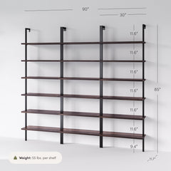 6-Shelf Bookcase Nutmeg Matte Black (Set of 3)