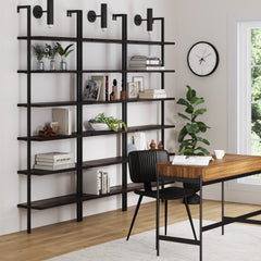 6-Shelf Bookcase Nutmeg Matte Black (Set of 3)