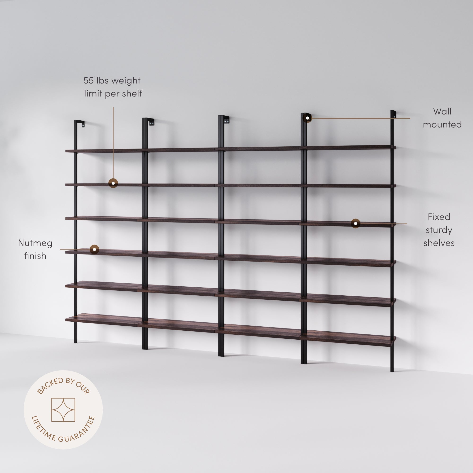 6-Shelf Bookcase Nutmeg Matte Black (Set of 4)