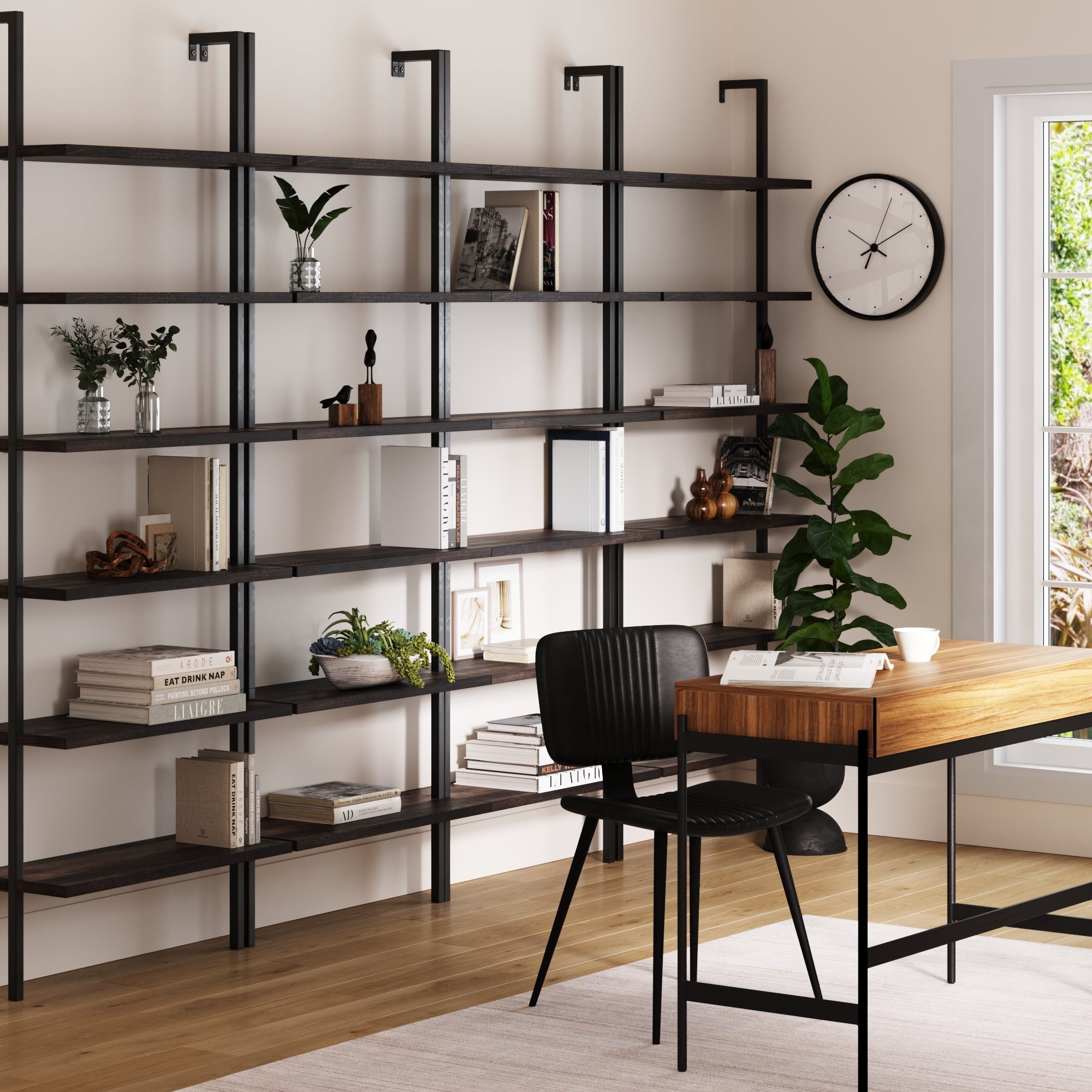 6-Shelf Bookcase Nutmeg Matte Black (Set of 4)