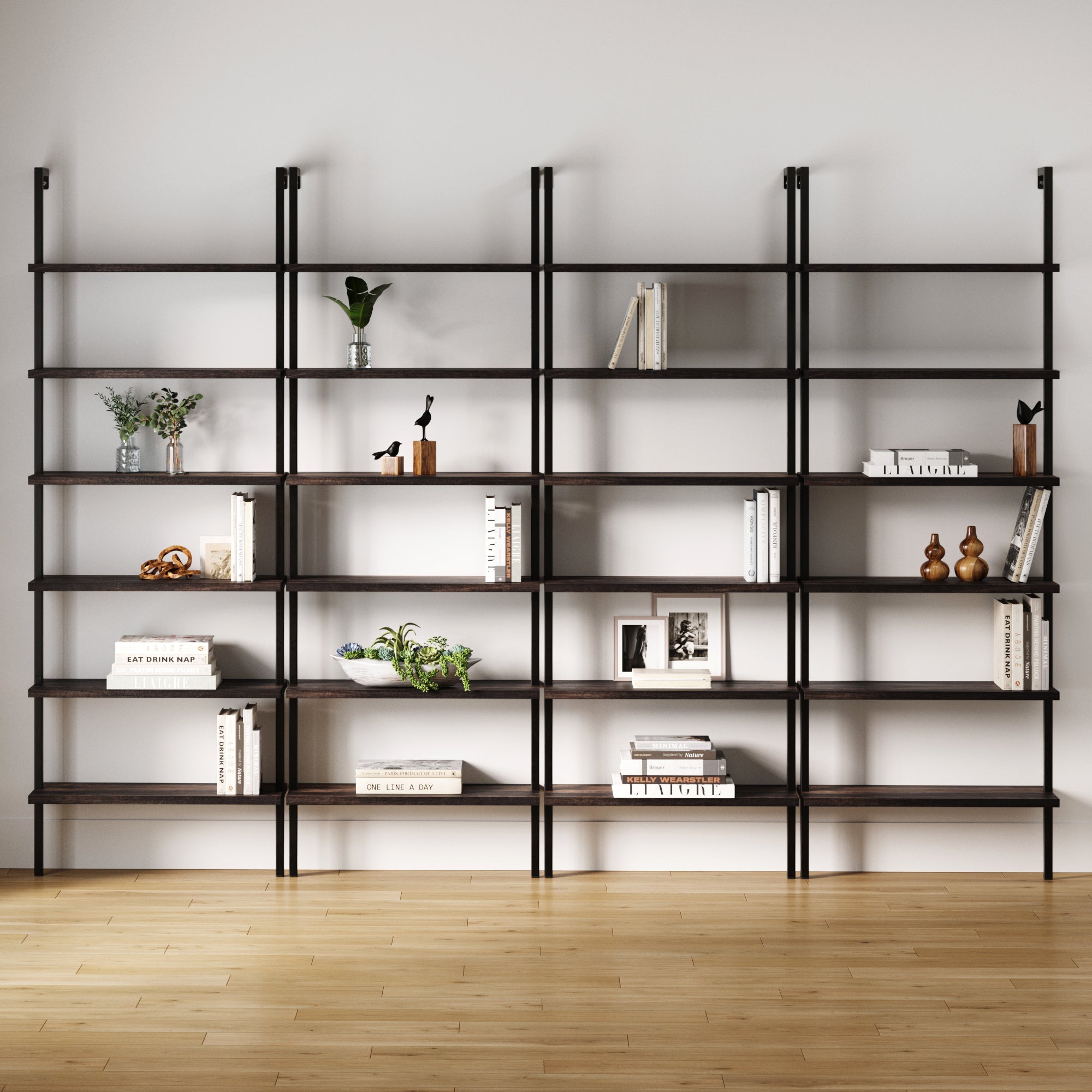 6-Shelf Bookcase Nutmeg Matte Black (Set of 4)