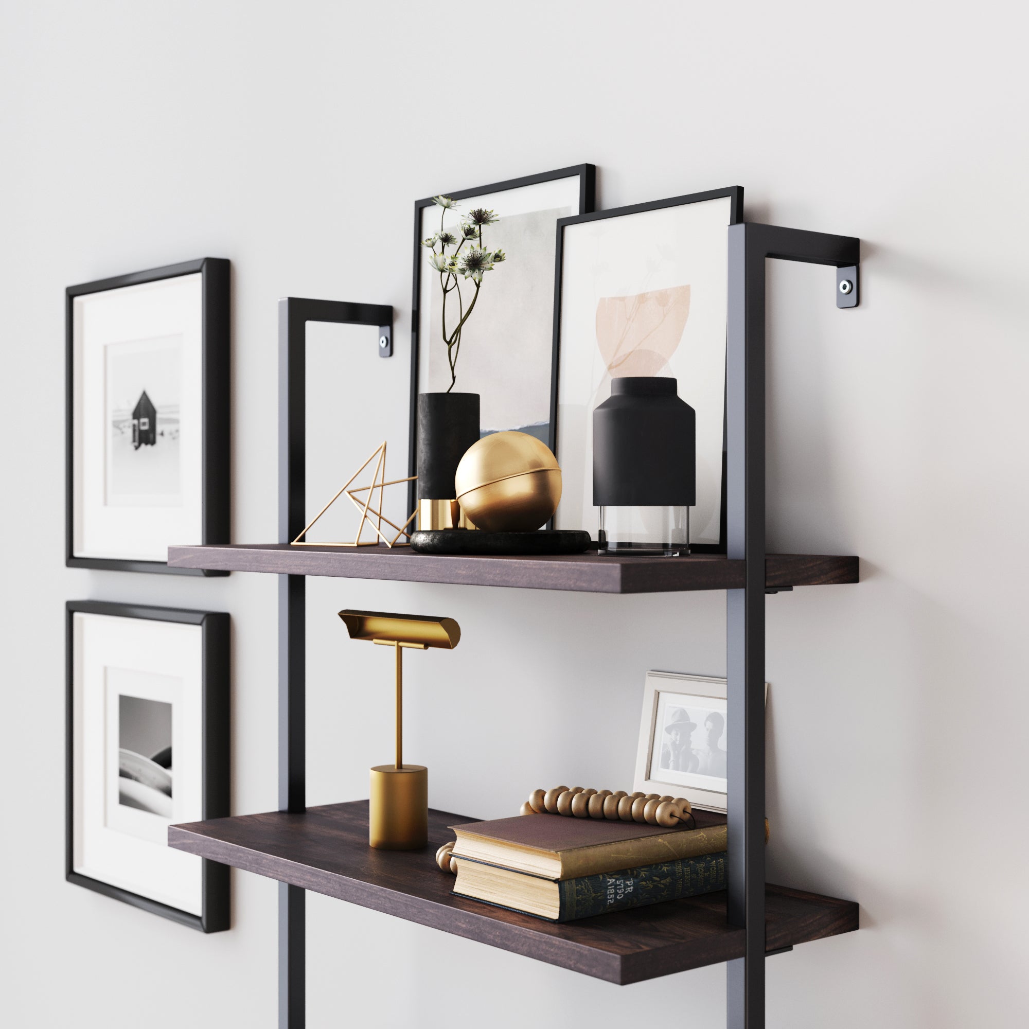6-Shelf Bookcase Nutmeg Matte Black (Set of 2)