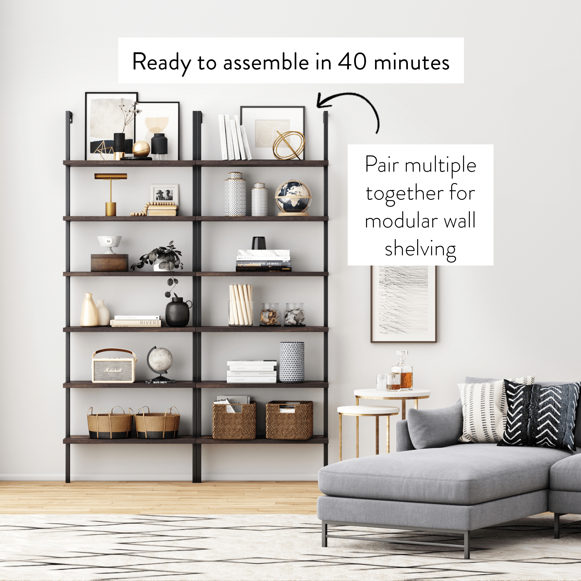 6-Shelf Ladder Bookshelf Nutmeg Matte Black
