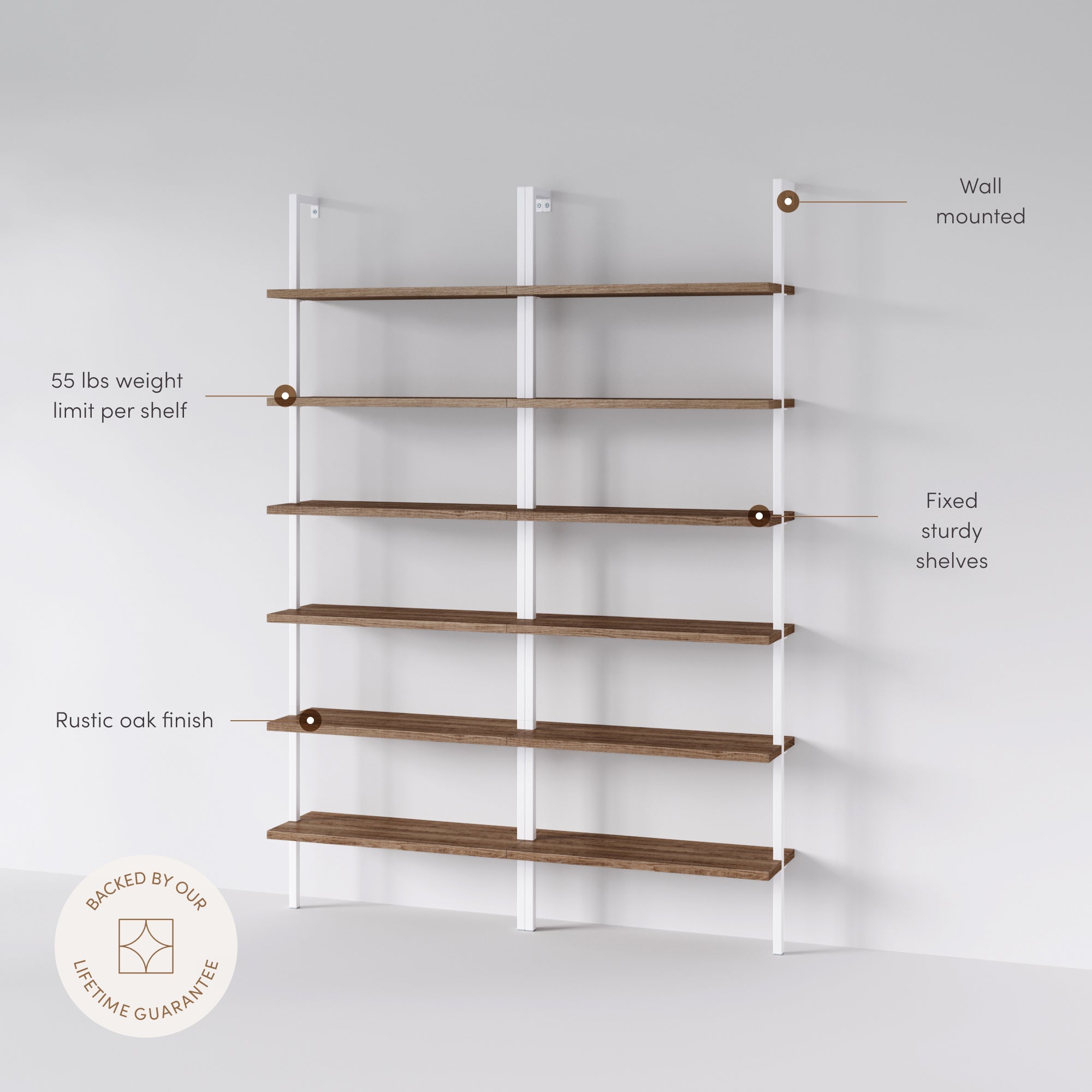 6-Shelf Bookcase Oak Matte White (Set of 2)