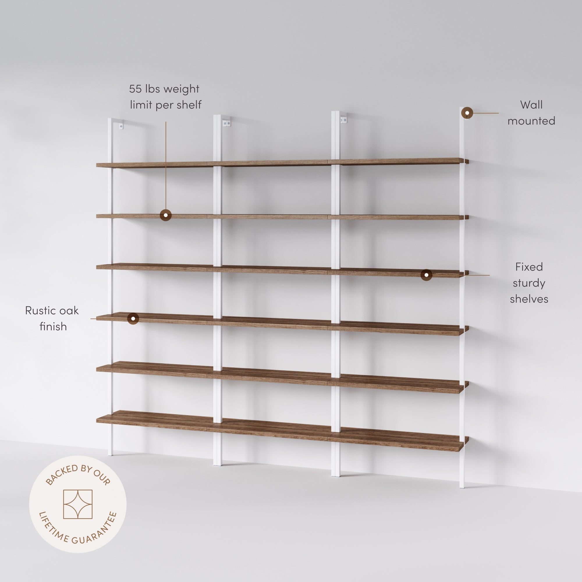6-Shelf Bookcase Oak Matte White (Set of 3)